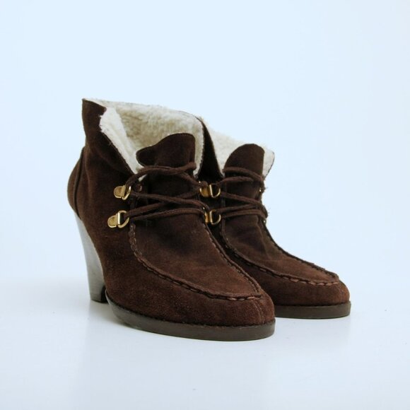 Michael Kors Leather Lace Up Wedge Booties Brown Women Size 8.5 - Picture 2 of 13